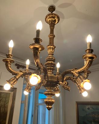 Lampadario classico legno intagliato e dorato