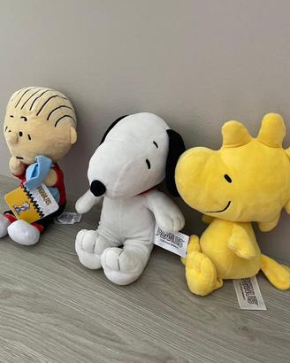 Lotto 3 Peluche Peanuts Snoopy + Woodstock + Linus