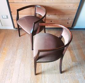 Poltroncine a pozzetto anni '40 in legno e velluto