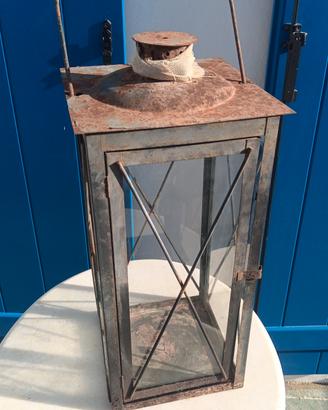 Lanterna Grande Vintage in Metallo e Vetro H 51 Cm