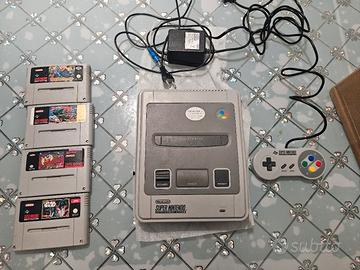 super nintendo vintage con 4 giochi
