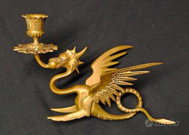 Porta candela mitologico Vintage Ottone/Bronzo 