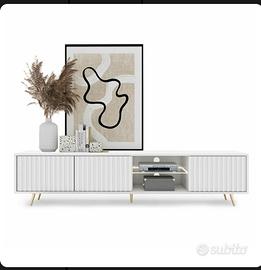 Madia/porta TV bianca scanalata, stile moderno
