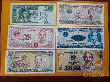 Set 6 banconote Vietnam e Mongolia Fds