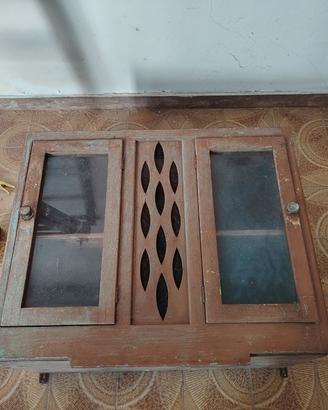 Mobiletto pensile in legno con ante in vetro