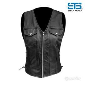 Gilet Moto In Vera Pelle Bovina Donna Cafe' Race