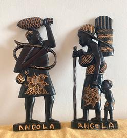 Due sculture artigianali legno Angola