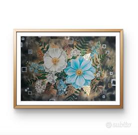 Quadro moderno con fiori, arte arredo con cornice
