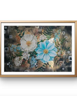 Quadro moderno con fiori, arte arredo con cornice