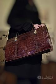borsa pelle e stampa coccodrillo vintage