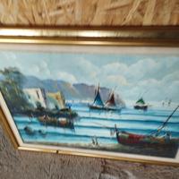 quadro marina con barche e paesaggio 