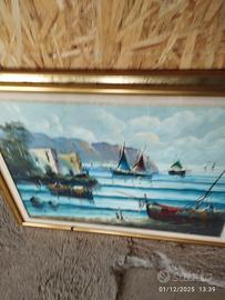 quadro marina con barche e paesaggio 