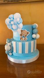 Torta Scenografica Orsetto Celeste e Palloncini 3D