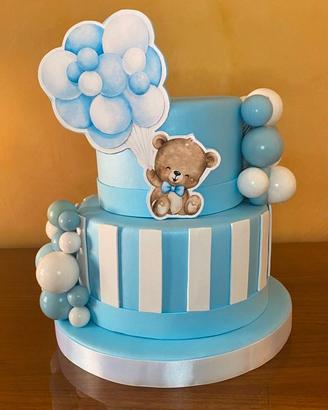 Torta Scenografica Orsetto Celeste e Palloncini 3D