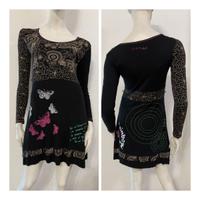 DESIGUAL Vestito nero stampa farfalle multicolore