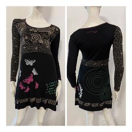 DESIGUAL Vestito nero stampa farfalle multicolore