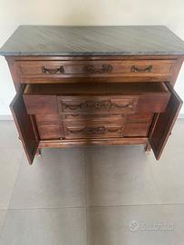 Cassettiera in legno con piano in marmo Luigi XVI