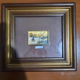 Quadro paesaggio su foglia oro