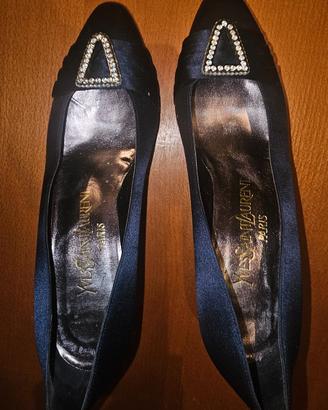 YVES SAINT LAURENT Blu/Nero, Raso con Strass