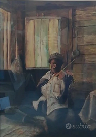 Quadro a olio: violinista con banjo