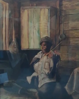 Quadro a olio: violinista con banjo