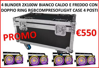 Flight case con 4 Blinder 2x100w e doppio ring RGB