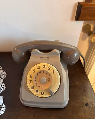 Telefono vintage a disco grigio e oro – Siemens