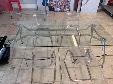 TAVOLO IN ACCIAIO CROMATO E VETRO DI CRISTALLO