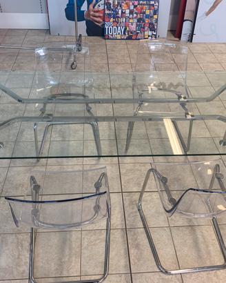 TAVOLO IN ACCIAIO CROMATO E VETRO DI CRISTALLO