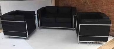 Divano Design Stile Le Corbusier LC2 + 2 Poltrone