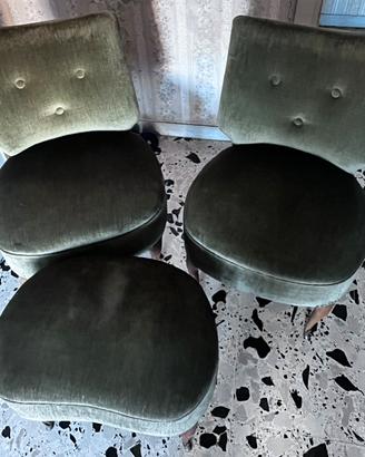 Poltroncine vintage + pouf in velluto verde