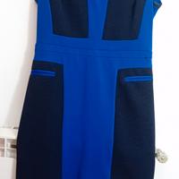 vestito tubino invernale smanicato blu con inserti