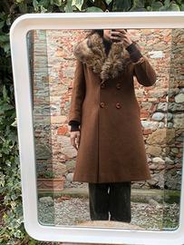 Cappotto lana vintage collo pelliccia marmotta