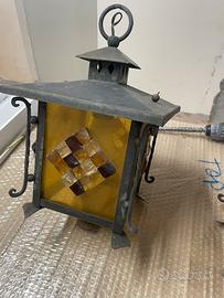 Due lanterne in ferro con vetro mosaico vintage
