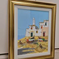 Quadro decorativo con barche sulla spiaggia