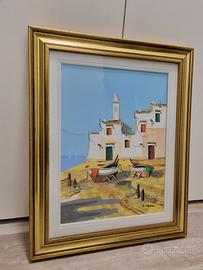 Quadro decorativo con barche sulla spiaggia