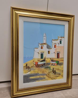 Quadro decorativo con barche sulla spiaggia