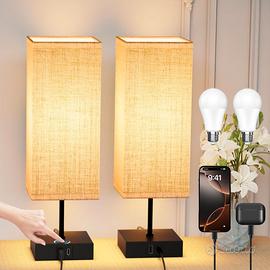 Coppia Lampade Comodino Touch con USB C e A