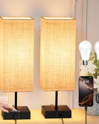Coppia Lampade Comodino Touch con USB C e A