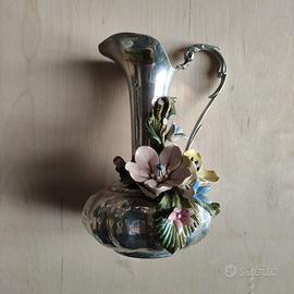 Brocca peltro e ceramica Capodimonte