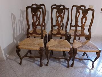 6 sedie in legno e paglia