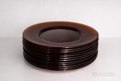 12 piatti vetro ambrato vintage anni 70