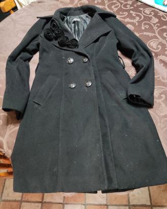 Elegante Cappotto Nero Doppiopetto | 35% Lana