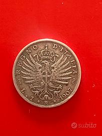1 lira 1907 aquila reale argento