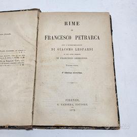 Libro Antico 1872 Rime di F. Petrarca G. Leopardi