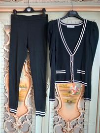 set giacchina più leggings bordi bianco e nero