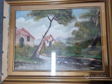 4 quadri dipinti olio su tela con cornice paesaggi