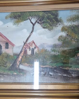 4 quadri dipinti olio su tela con cornice paesaggi