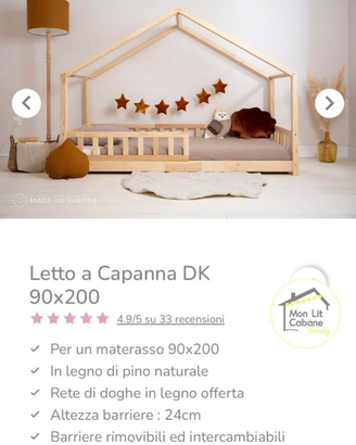 Letto a capanna bambini in legno di pino