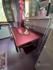 lavandino bagno, mensola e specchio vetro e inox